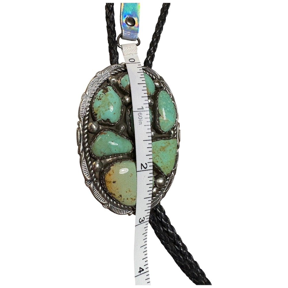 Sterling Silver Turquoise Bolo Tie Mens OS Green Southwestern Signed MT - Picture 4 of 6